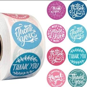 Thank You Sticker Labels 500 labels on roll. 1 inch round, NWT colorful